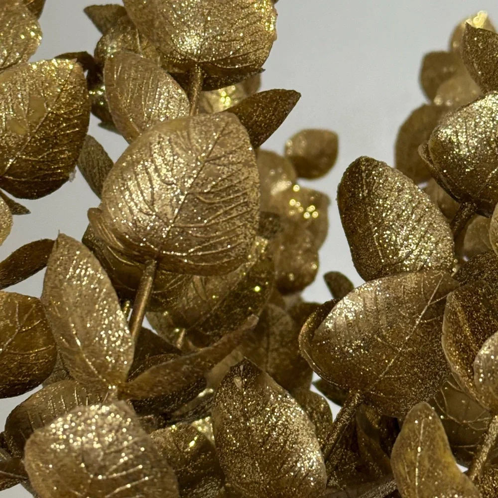 New Gold Metallic Faux Eucalyptus Christmas Floral Stems 26” - Set of 5